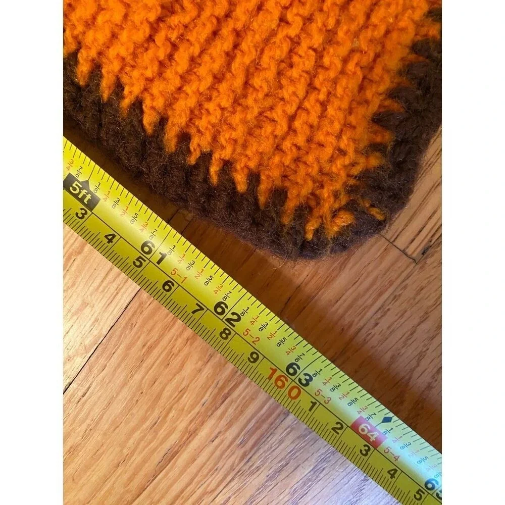Handmade Knit Orange Brown Throw Blanket with Polka‎ Dot Design Home Decor